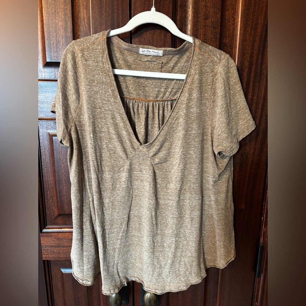 Free People V-Neck Brown Top